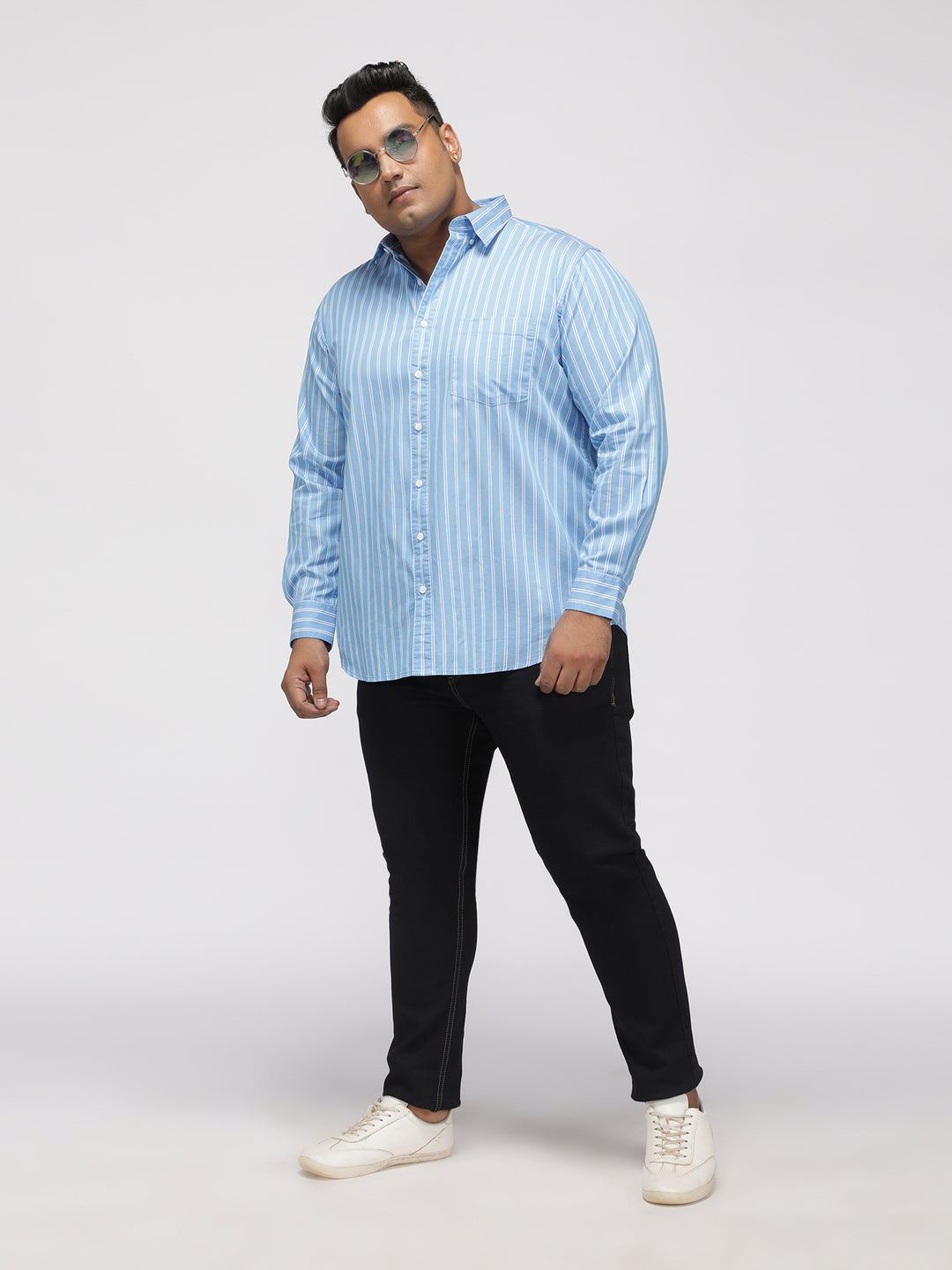 PLUS SIZE SMART CASUAL GIZA COTTON STRIPE SHIRT FOR MEN | XL-7XL
