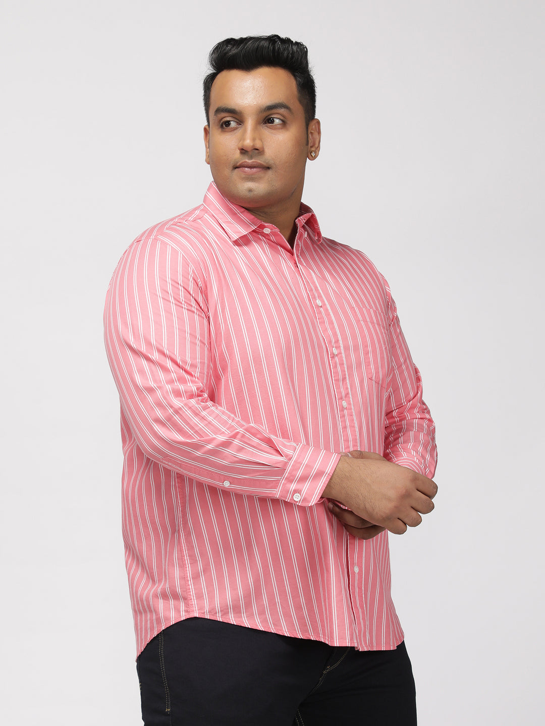 PLUS SIZE SMART CASUAL GIZA COTTON STRIPE SHIRT FOR MEN | XL-7XL