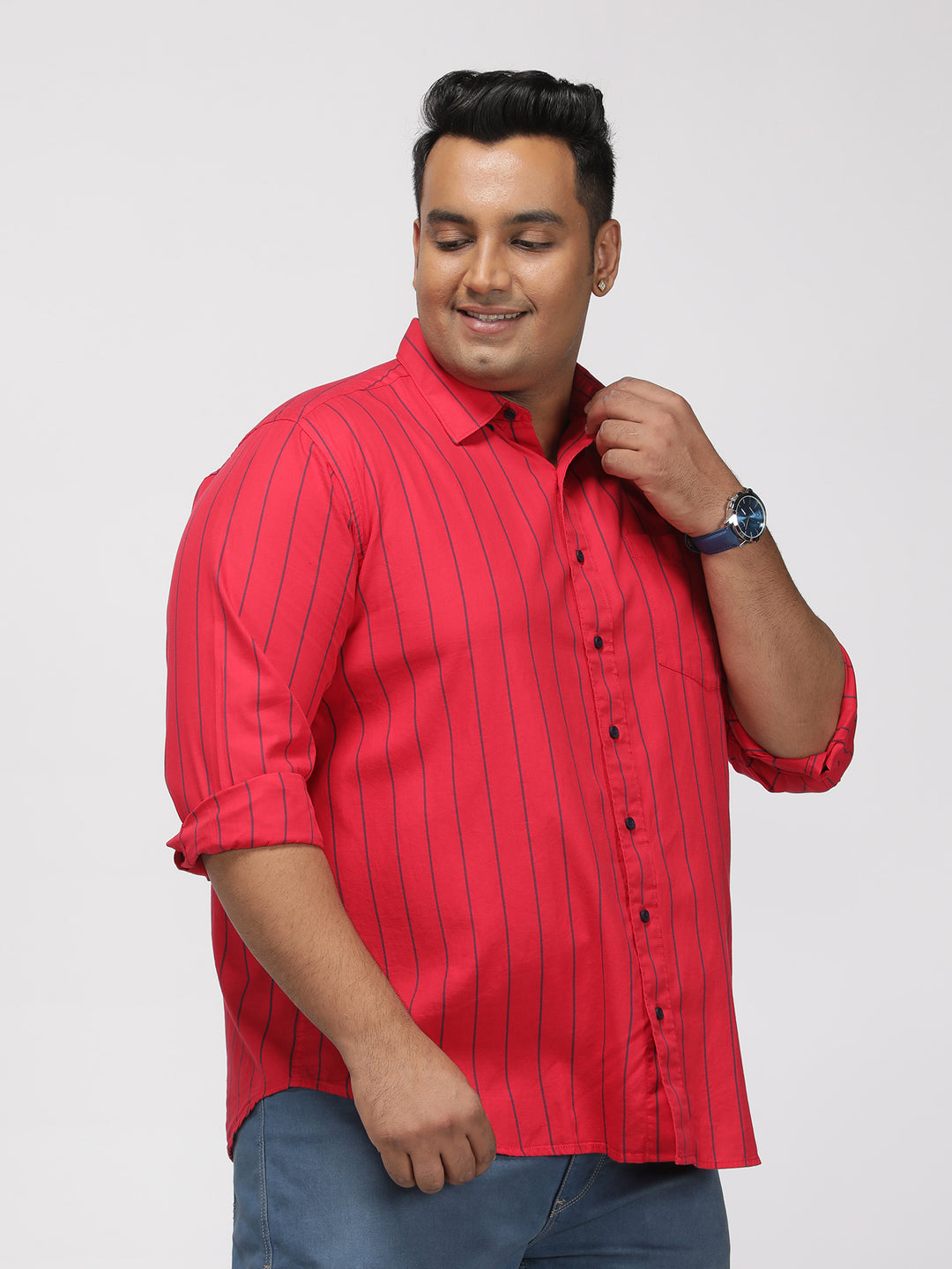 PLUS SIZE SMART CASUAL GIZA COTTON STRIPE SHIRT FOR MEN | XL-7XL