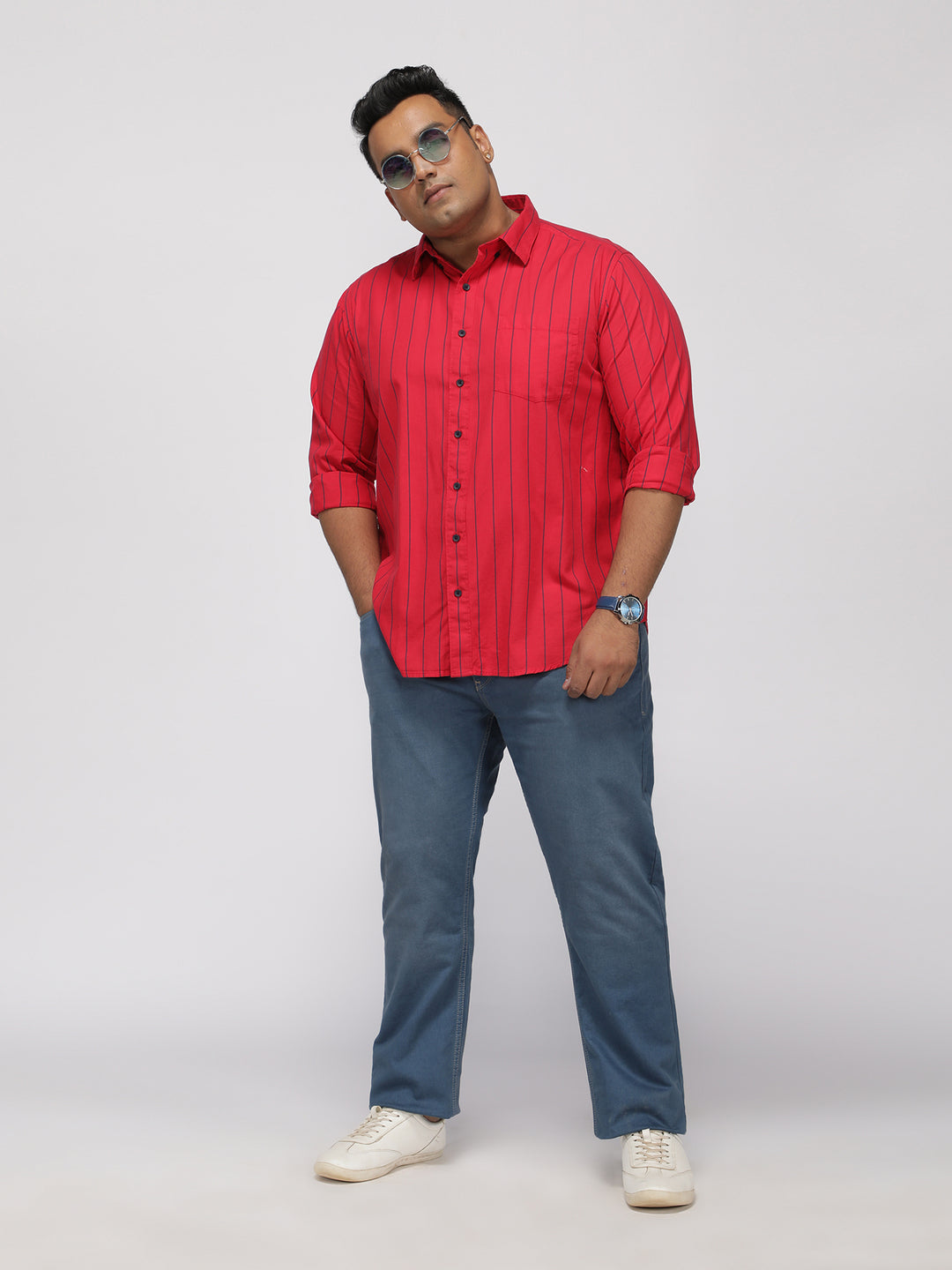 PLUS SIZE SMART CASUAL GIZA COTTON STRIPE SHIRT FOR MEN | XL-7XL