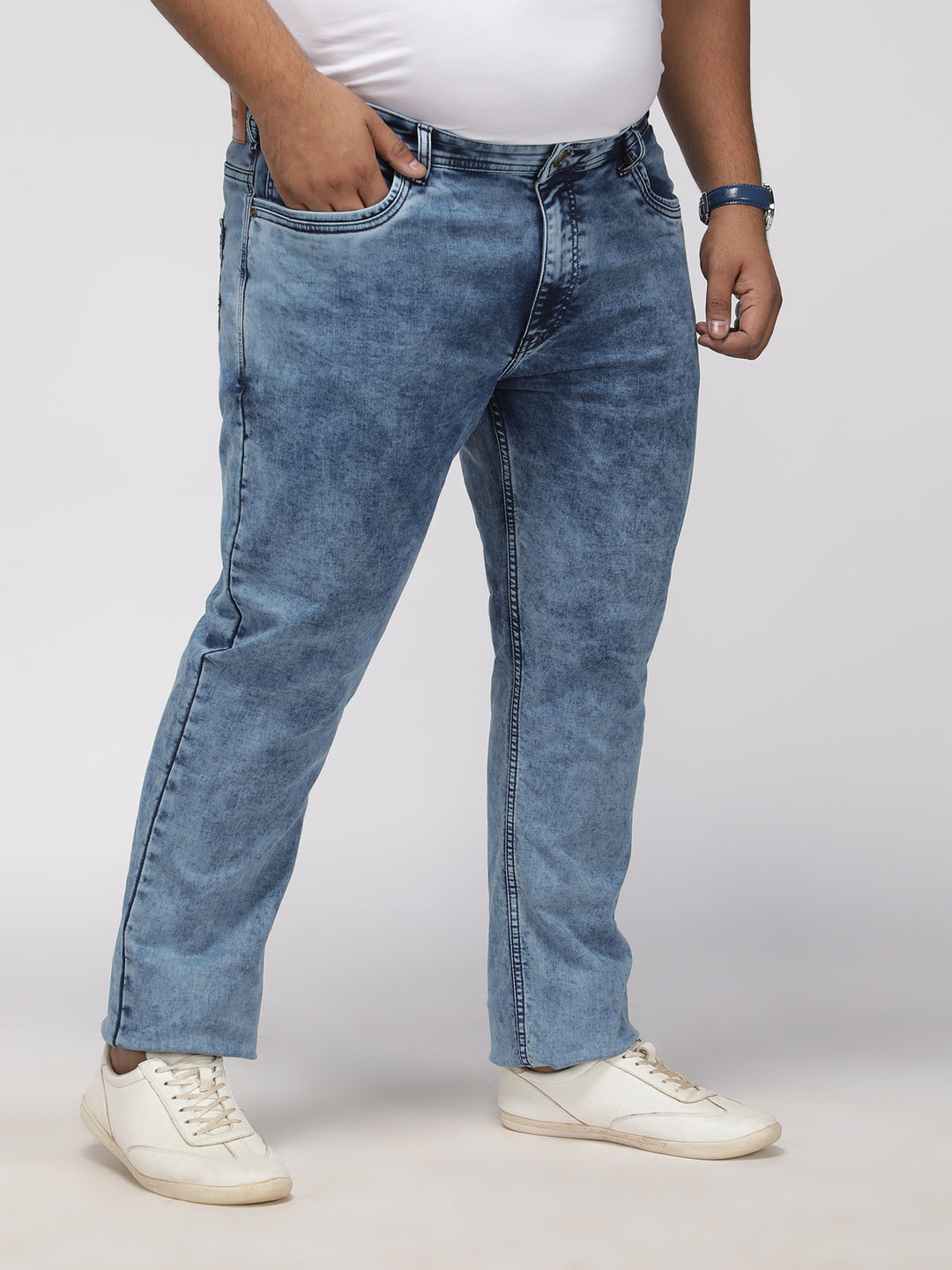 PLUS SIZE MEN’S STRETCHABLE ZACH FIT JEANS – FROSTED ACID WASH | XL-7XL