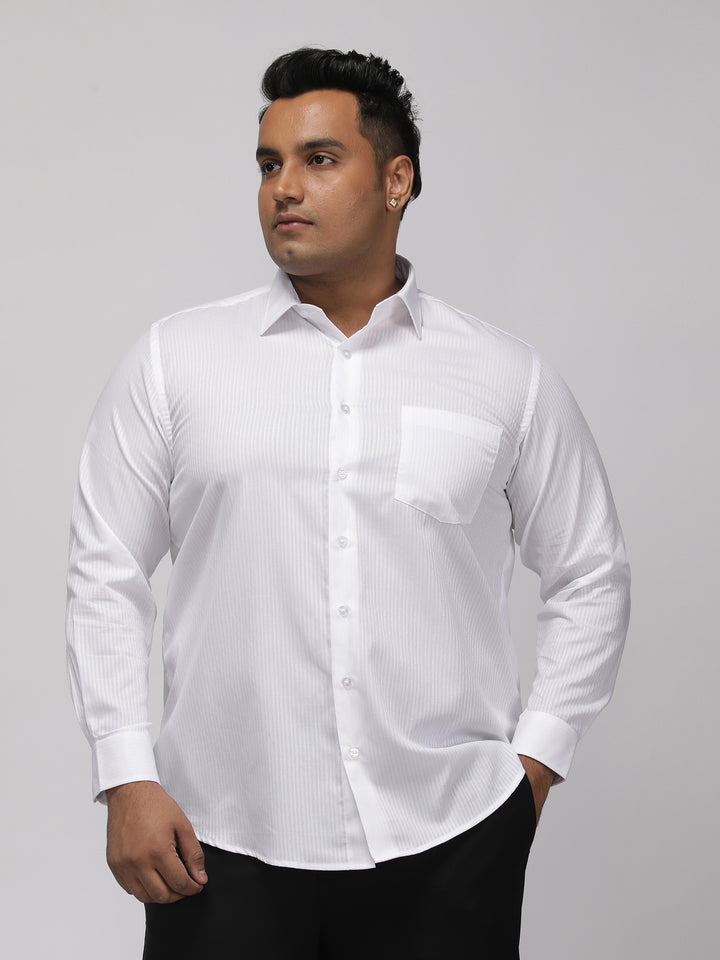 PLUS SIZE HALLMARK DURALAST WHITE SELFSTRIPE SHIRT FOR MEN | XL-7XL