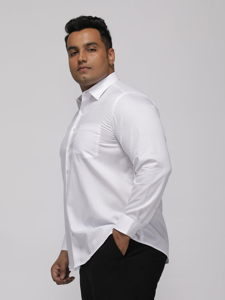 PLUS SIZE HALLMARK DURALAST WHITE SELFSTRIPE SHIRT FOR MEN | XL-7XL