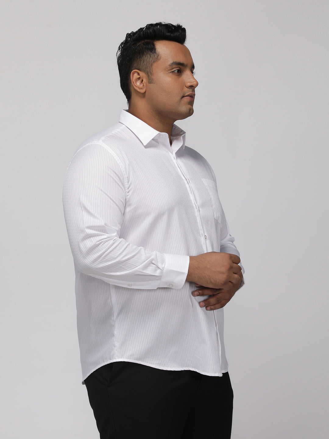PLUS SIZE HALLMARK DURALAST WHITE SELFSTRIPE SHIRT FOR MEN | XL-7XL