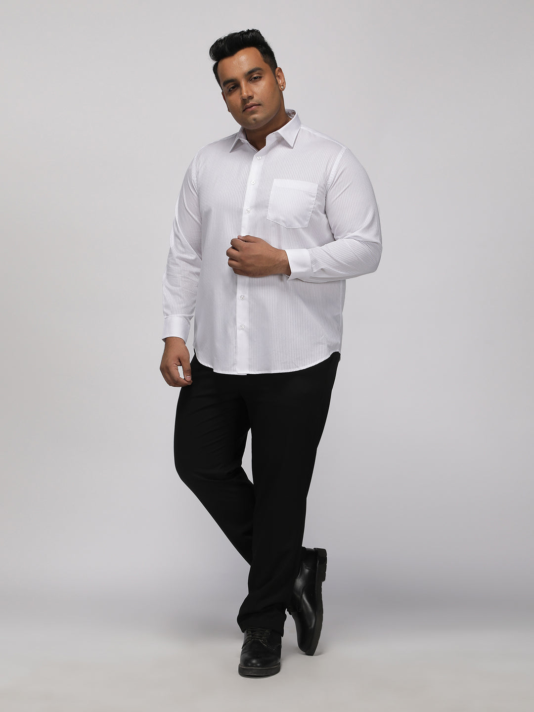 PLUS SIZE HALLMARK DURALAST WHITE SELFSTRIPE SHIRT FOR MEN | XL-7XL