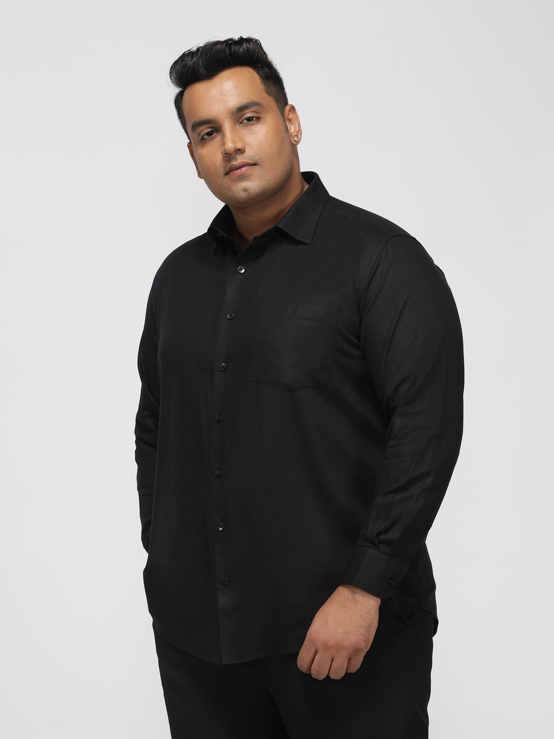 PLUS SIZE FESTIVE TENCEL COTTON STRUCTURE SOLID EVENING SHIRT FOR MEN | XL-7XL