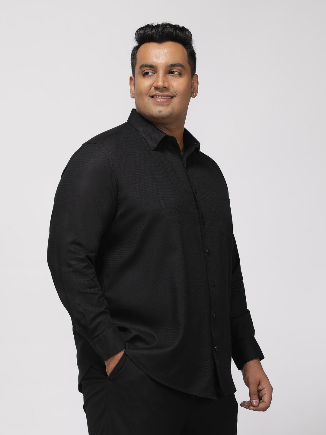 PLUS SIZE FESTIVE TENCEL COTTON STRUCTURE SOLID EVENING SHIRT FOR MEN | XL-7XL