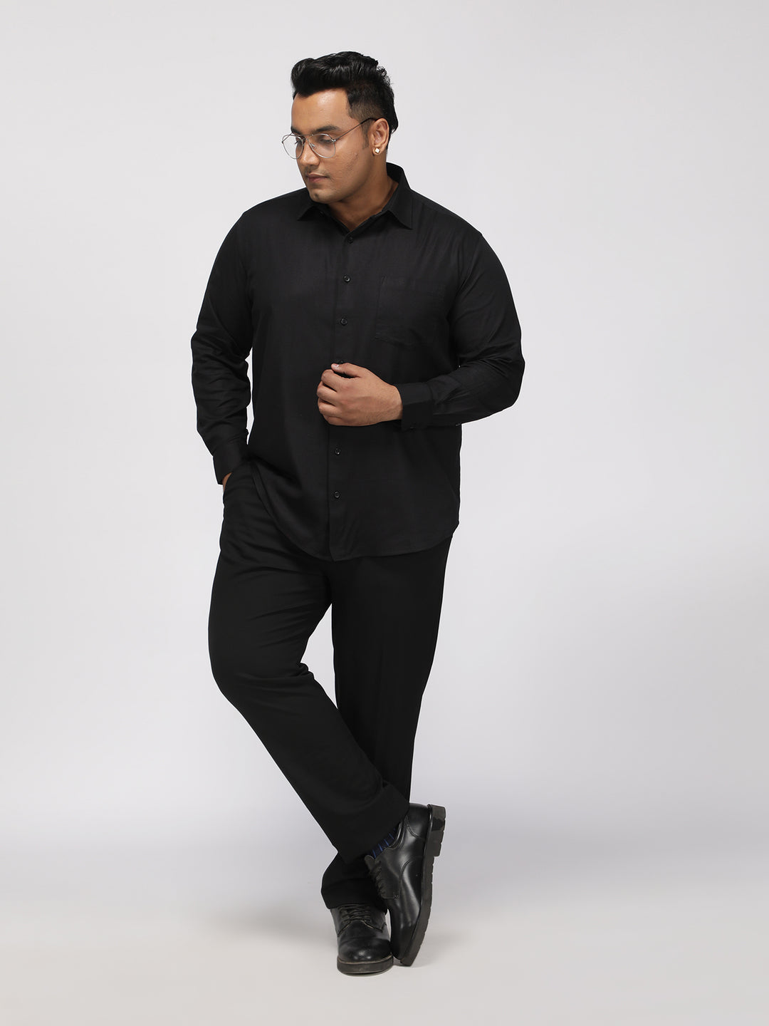 PLUS SIZE FESTIVE TENCEL COTTON STRUCTURE SOLID EVENING SHIRT FOR MEN | XL-7XL