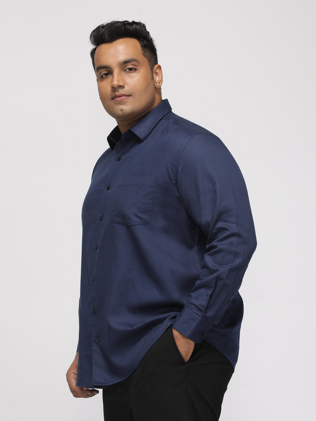 PLUS SIZE FESTIVE TENCEL COTTON STRUCTURE SOLID EVENING SHIRT FOR MEN | XL-7XL