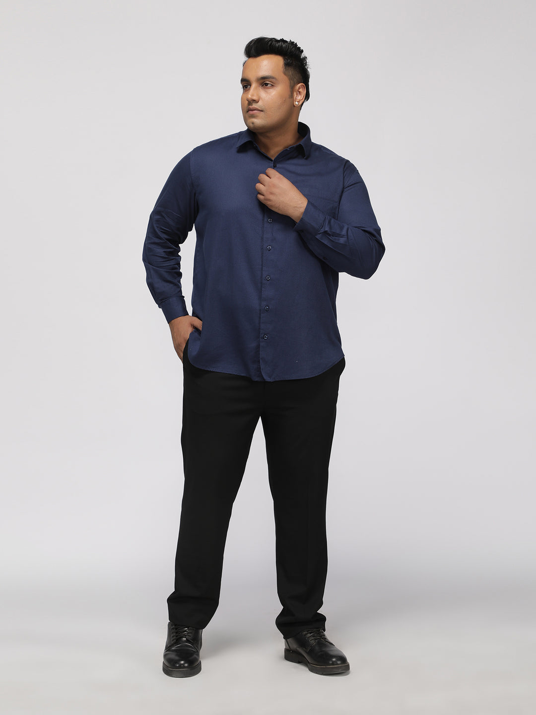PLUS SIZE FESTIVE TENCEL COTTON STRUCTURE SOLID EVENING SHIRT FOR MEN | XL-7XL