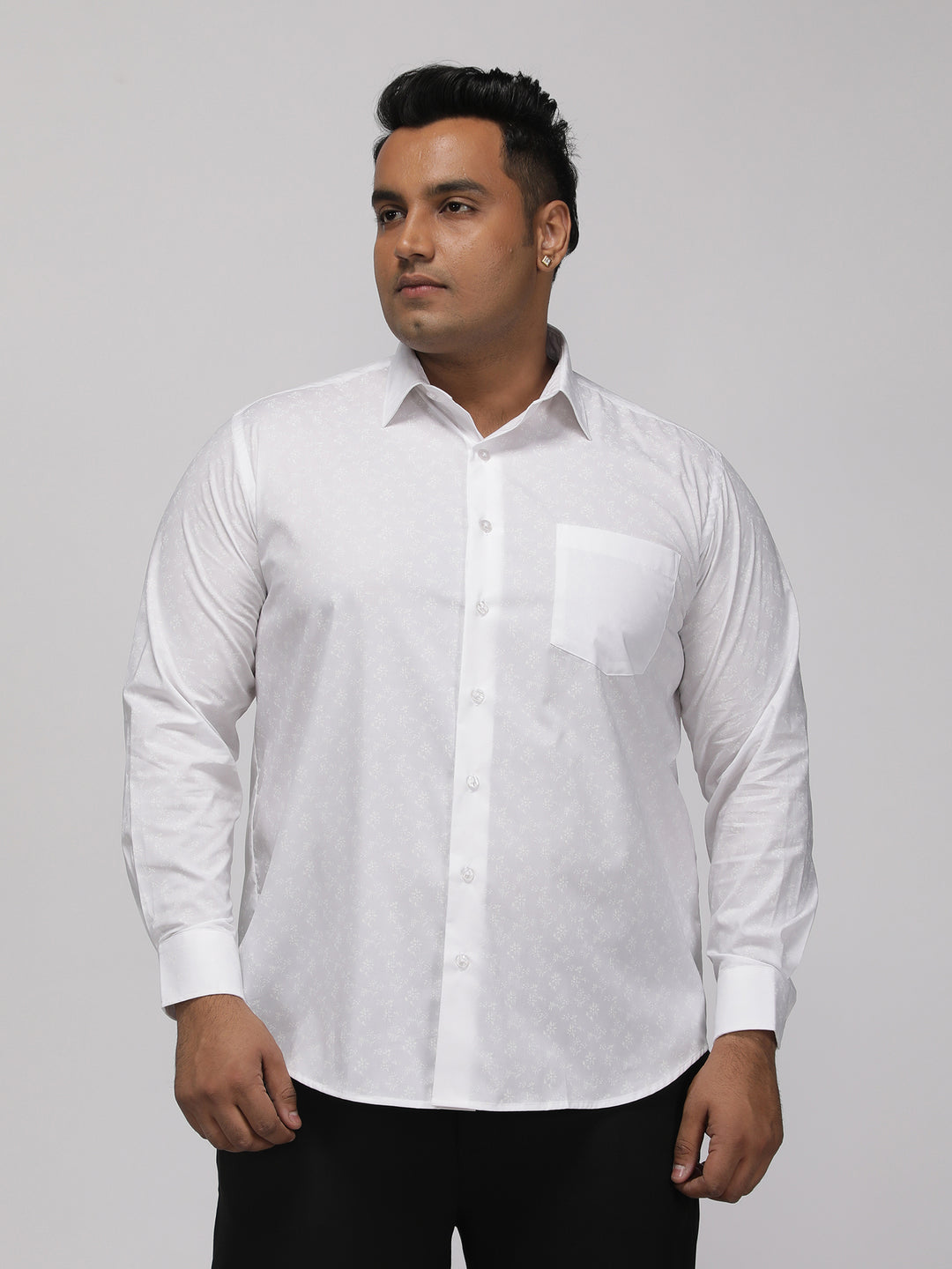 PLUS SIZE HALLMARK EASYCARE PRINTED STRETCH WHITE  SHIRT FOR MEN | XL-7XL