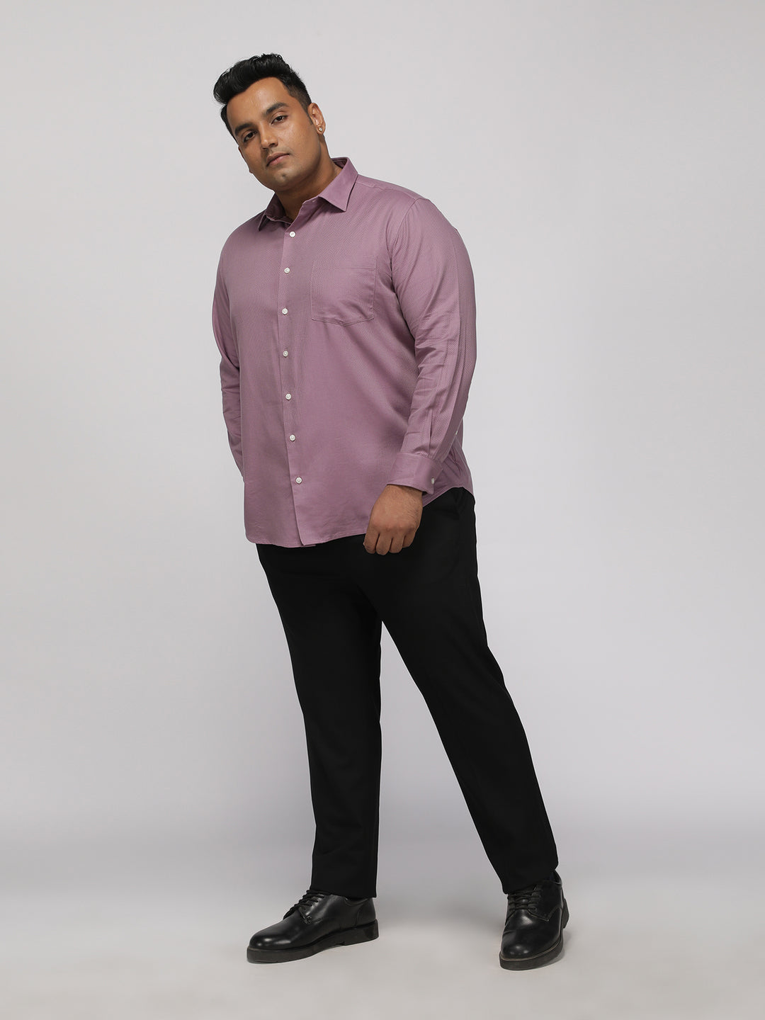 PLUS SIZE FESTIVE TENCEL COTTON STRUCTURE SOLID EVENING SHIRT FOR MEN | XL-7XL