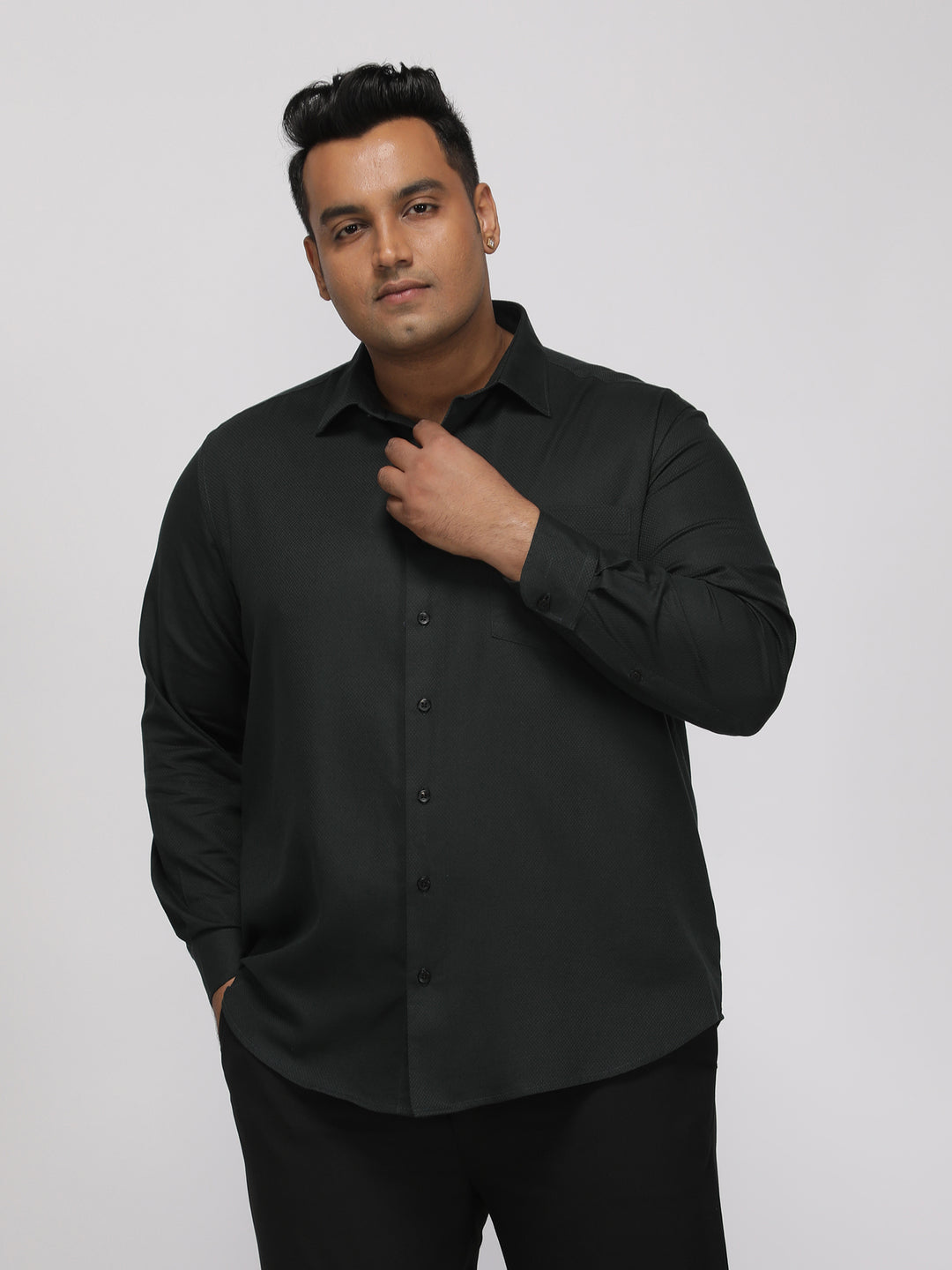 PLUS SIZE FESTIVE TENCEL COTTON STRUCTURE SOLID EVENING SHIRT FOR MEN | XL-7XL