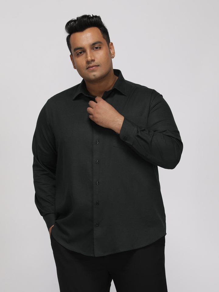 PLUS SIZE FESTIVE TENCEL COTTON STRUCTURE SOLID EVENING SHIRT FOR MEN | XL-7XL