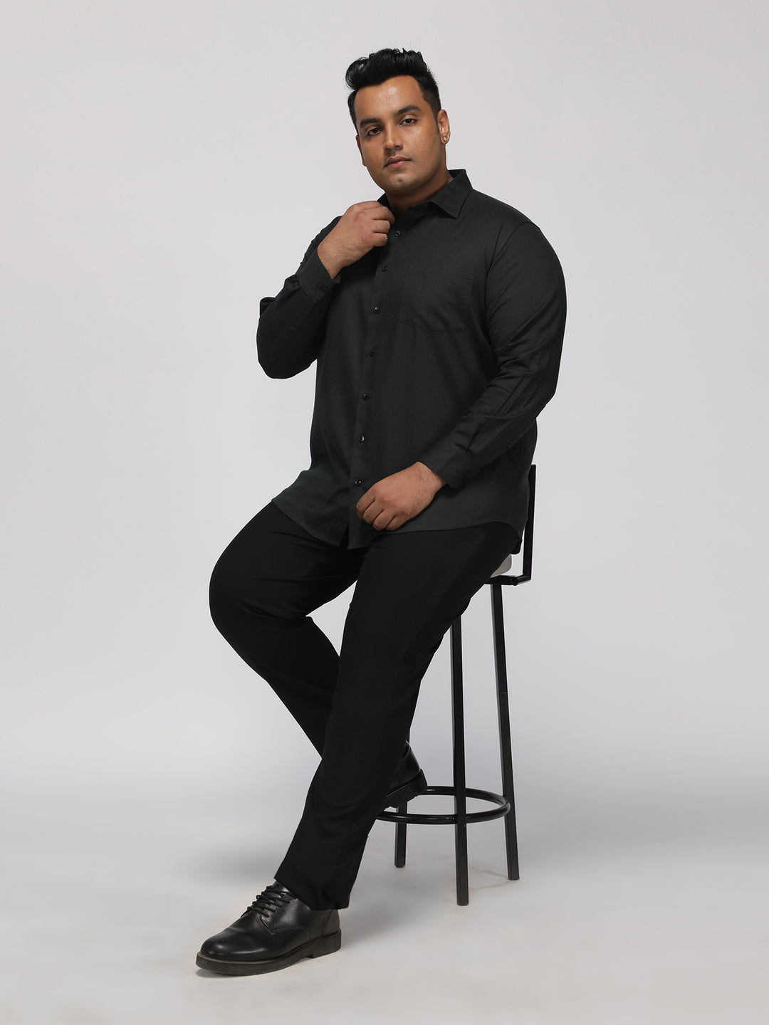 PLUS SIZE FESTIVE TENCEL COTTON STRUCTURE SOLID EVENING SHIRT FOR MEN | XL-7XL