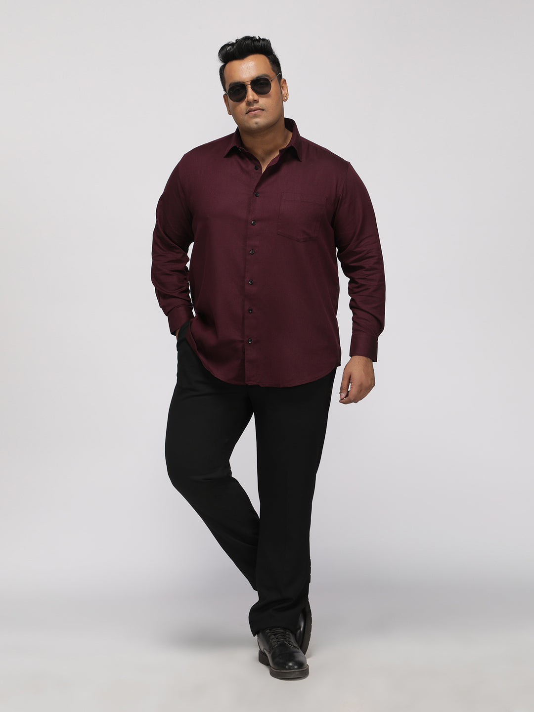 PLUS SIZE FESTIVE TENCEL COTTON STRUCTURE SOLID EVENING SHIRT FOR MEN | XL-7XL