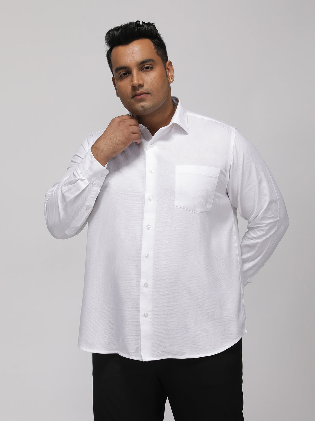 PLUS SIZE FESTIVE TENCEL COTTON STRUCTURE SOLID EVENING SHIRT FOR MEN | XL-7XL
