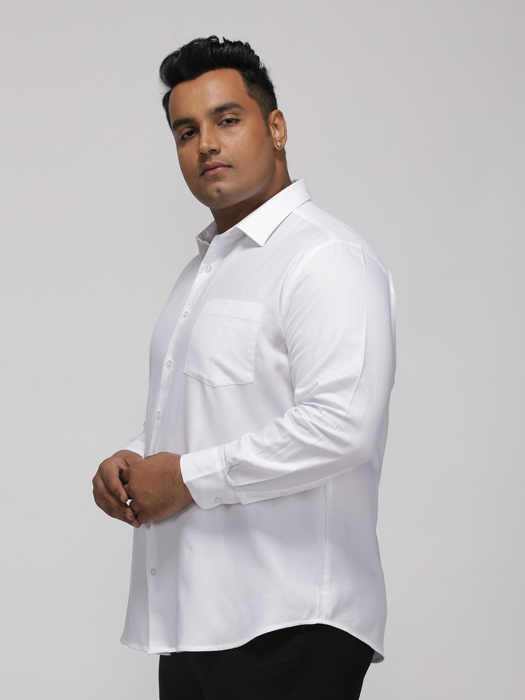 PLUS SIZE FESTIVE TENCEL COTTON STRUCTURE SOLID EVENING SHIRT FOR MEN | XL-7XL