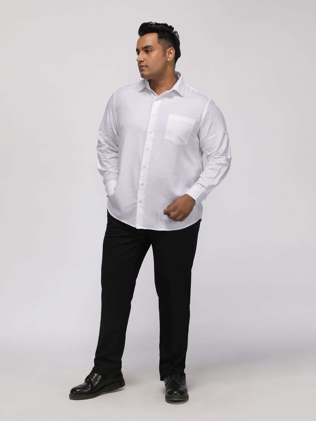 PLUS SIZE FESTIVE TENCEL COTTON STRUCTURE SOLID EVENING SHIRT FOR MEN | XL-7XL