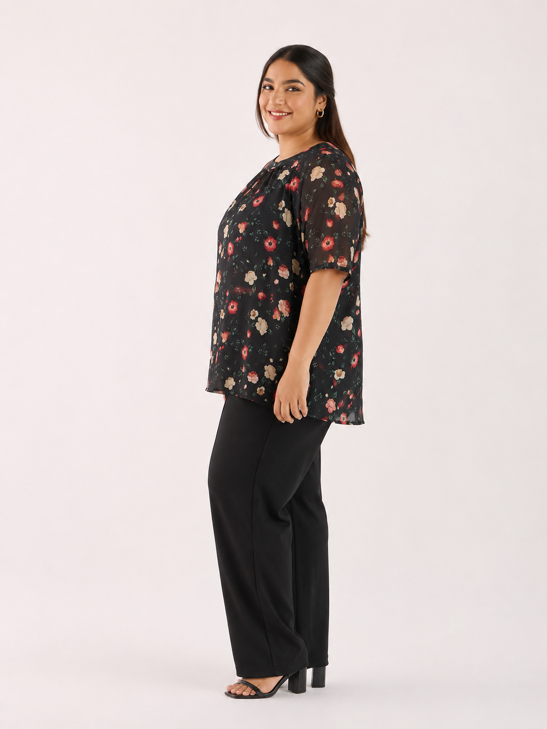 Printed Top With Pleated Neckline | XL-7XL