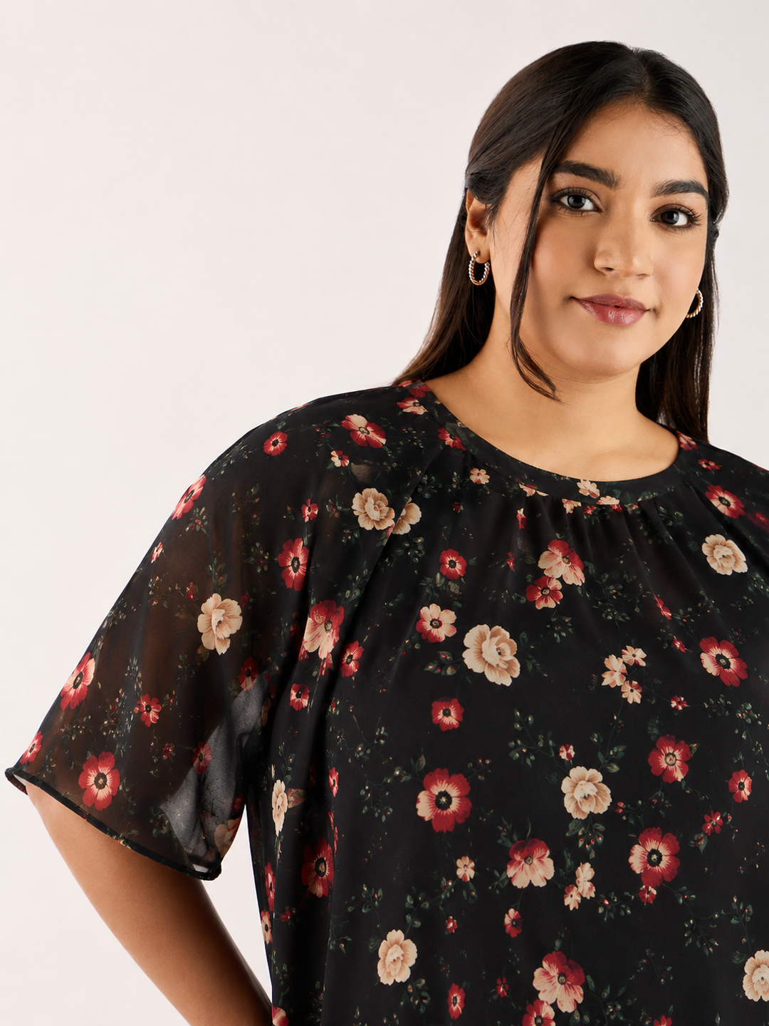 Printed Top With Pleated Neckline | XL-7XL