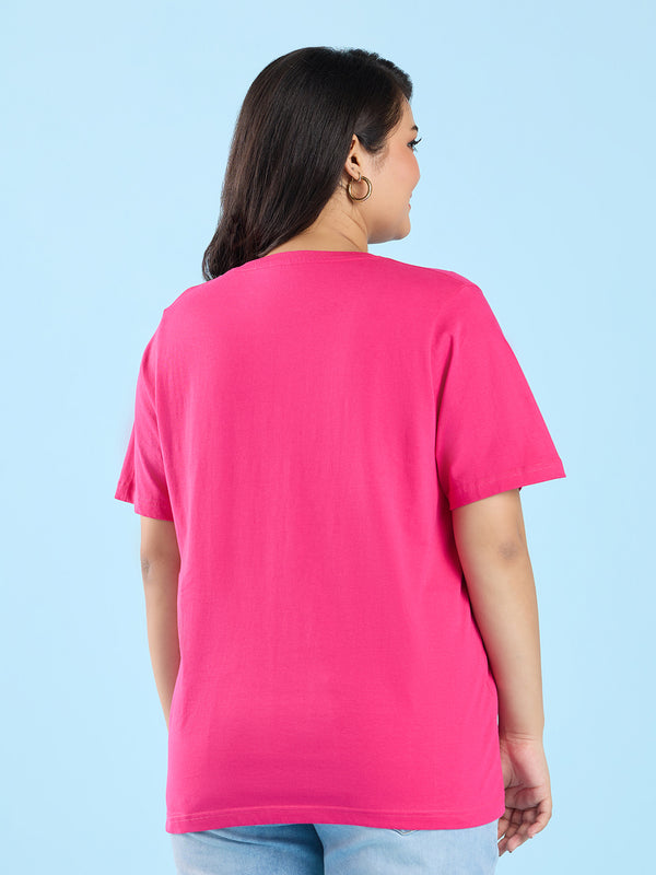Plus Size Pink V Neck T-Shirt | XL-7XL
