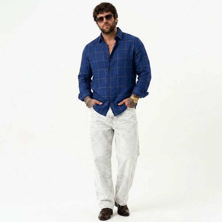 PLUS SIZE LINEN CHECK SHIRT FOR MEN | XL-7XL