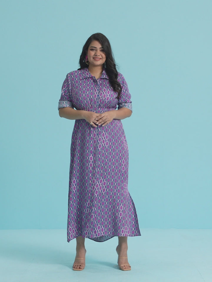 Geometric Printed Satin Shirt Dress