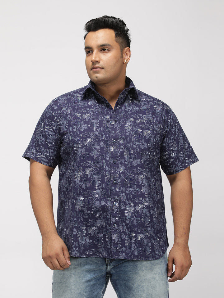 PLUS SIZE PRINTED STRETCH OXFORD HOLIDAY HALF SLEEVE SHIRT FOR MEN | XL-7XL